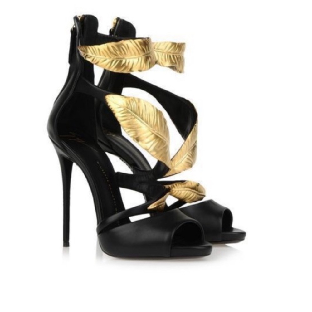 Giuseppe Zanotti Coline Gold Leaf Black Heels